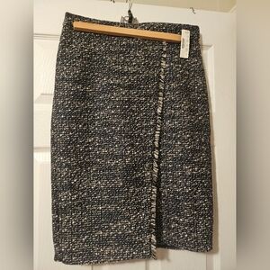NWT J.Crew Tweed Wool Wrap Skirt. Navy with silver metallic threading. Size 4.